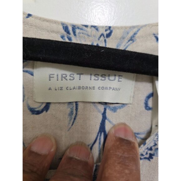 First Issue Sleeveless Floral Print Linen Dress Size L Beige & Blue Lightweight - Picture 6 of 7